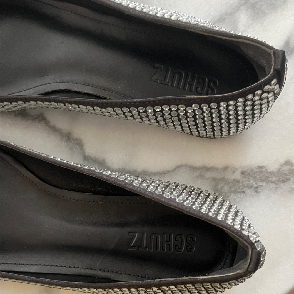 SCHUTZ Jaycie Studded Crystal Ballet Flats Black 7.5 - Picture 2 of 4